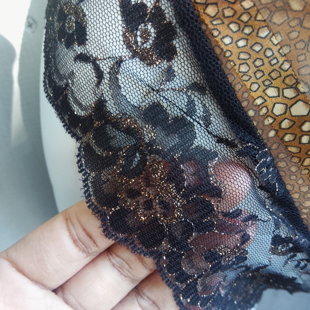 Shirley of Hollywood Vintage 80s 90s Gold Black Lace Sheer Mesh Teddy Lingerie - Picture 9 of 14